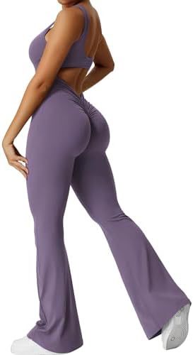 Women Sleeveless Flare Jumpsuits Fitness Yoga Long Pants - Chic Angle